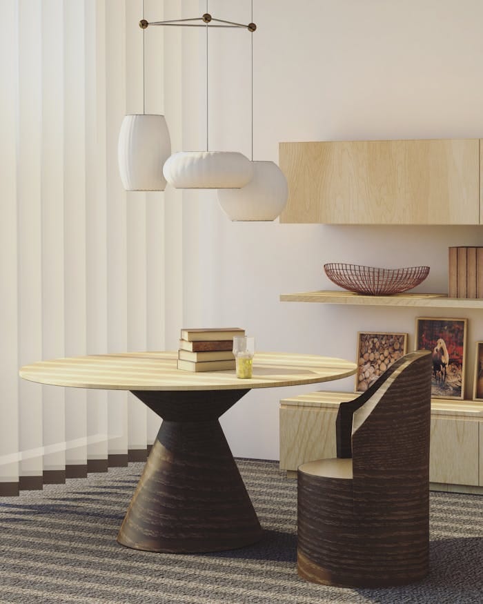 Demo Post 2 3 Contemporary living room with wooden furniture and creative decorations. Ideal for interior design inspiration.